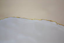 Load image into Gallery viewer, Handcarved white bowl made from stoneware bone china with real gold finish, ring dish