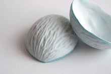Load image into Gallery viewer, Big walnut shells from stoneware fine bone china with blue lining - ring dish - ring holder