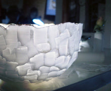 Load image into Gallery viewer, Handcarved white bowl made from stoneware bone china with real gold finish, ring dish