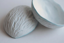 Load image into Gallery viewer, Big walnut shells from stoneware fine bone china with blue lining - ring dish - ring holder