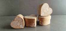 Load image into Gallery viewer, Fine Bone china walnut with a heart shape gift box in kraft colour and white printed motifs. Valentine's Day