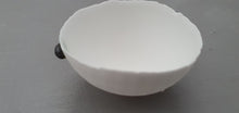 Load image into Gallery viewer, Small snow white vessel with black embossed dot made from English fine bone china - one of a kind