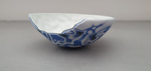 Load image into Gallery viewer, Ring dish. Stoneware English fine bone china vessel with a unique finish. Organic pattern in blue white and black.