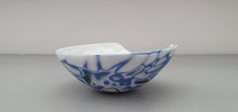 Load image into Gallery viewer, Ring dish. Stoneware English fine bone china vessel with a unique finish. Organic pattern in blue white and black.