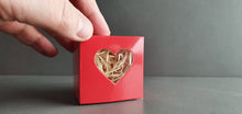 Load image into Gallery viewer, Fine Bone china walnut with red cube gift box with clear heart shape window. Valentine's Day