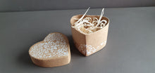 Load image into Gallery viewer, Fine Bone china walnut with a heart shape gift box in kraft colour and white printed motifs. Valentine's Day