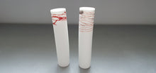 Load image into Gallery viewer, Decorative thin tall mini vase made out of fine bone china with red enamel - bud vase one of a kind