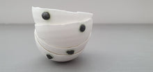 Load image into Gallery viewer, Small snow white vessel with black embossed dot made from English fine bone china - one of a kind