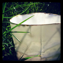 Load image into Gallery viewer, White with gold vessel. Crumpled paper-looking vessel made out of fine bone china with real gold