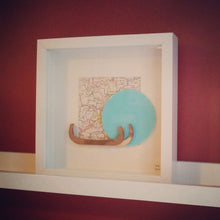 Load image into Gallery viewer, Square white box frame with vintage Italian map (mixed media). ''The Italian Job''.