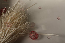 Load image into Gallery viewer, Mixed media art. Square white box frame with red wire balls and mixed media. ''Droplets''.