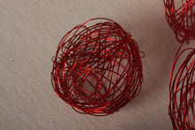 Load image into Gallery viewer, Mixed media art. Square white box frame with red wire balls and mixed media. ''Droplets''.