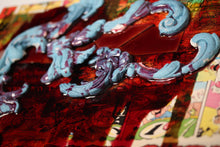 Load image into Gallery viewer, Mixed media art. Canvas with old comics, baroque style stoneware porcelain and resin