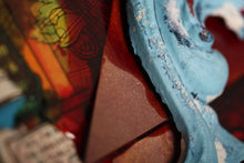 Load image into Gallery viewer, Mixed media art. Canvas with old comics, baroque style stoneware porcelain and resin