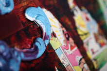Load image into Gallery viewer, Mixed media art. Canvas with old comics, baroque style stoneware porcelain and resin