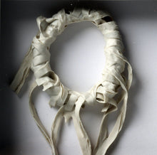 Load image into Gallery viewer, Square box frame covered with asian comics and porcelaneous stonewear wreath within. ''Maypole''