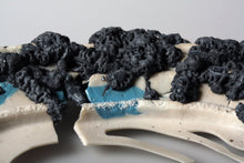 Load image into Gallery viewer, Round frame in blue & white stoneware limoges porcelain and melted metal