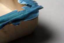 Load image into Gallery viewer, White stoneware clay container with turquoise rim