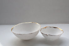 Load image into Gallery viewer, Set of 2 English fine bone china miniature nesting stoneware bowls with real gold