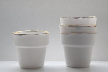 Load image into Gallery viewer, White and gold finish pot. Small English fine bone china planter with real gold rim - outdoor decor