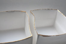 Load image into Gallery viewer, Big snow white cube made from English fine bone china and real gold rims - geometric decor