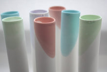 Load image into Gallery viewer, Tube vase made from English fine bone china in 4 pastel colours - bud vase