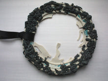 Load image into Gallery viewer, Round frame in blue & white stoneware limoges porcelain and melted metal