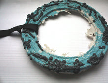 Load image into Gallery viewer, Round frame in blue & white stoneware limoges porcelain and melted steel