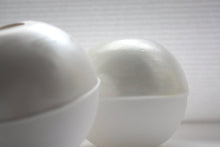 Load image into Gallery viewer, White spheres made from fine bone china with mat ivory mother of pearl on the top half