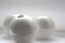 Load image into Gallery viewer, White spheres made from fine bone china with mat ivory mother of pearl on the top half