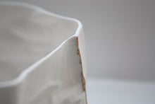 Load image into Gallery viewer, Small vessel. Crumpled paper looking vessel made out of fine bone china with real gold lines