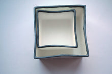 Load image into Gallery viewer, Pure white cube set made from fine bone china and burnt effect rims - geometric decor
