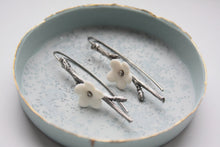 Load image into Gallery viewer, Oxidized solid sterling silver earrings with stoneware porcelain flowers - silver twig earrings