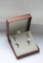 Load image into Gallery viewer, Oxidized solid sterling silver earrings with stoneware porcelain flowers - silver twig earrings
