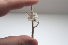 Load image into Gallery viewer, Summer blossom solid sterling silver brooch with porcelain flowers - silver twig brooch
