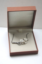 Load image into Gallery viewer, Summer blossom antique oxidized solid sterling silver necklace with porcelain flowers cherry