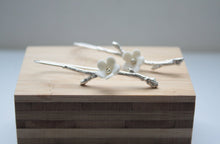 Load image into Gallery viewer, Solid sterling silver earrings with stoneware porcelain flowers - silver twig earrings