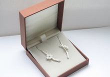 Load image into Gallery viewer, Solid sterling silver earrings with stoneware porcelain flowers - silver twig earrings