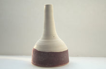 Load image into Gallery viewer, Abstract chunky small earthenware ceramic bottle with red glaze, hand thrown
