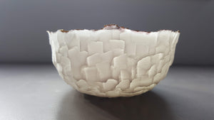 Handcarved white bowl made from stoneware bone china with real gold finish, ring dish