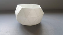 Load image into Gallery viewer, Geometric faceted polyhedron white candle holder made from fine bone china in organic finish