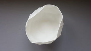 Geometric faceted polyhedron white candle holder made from fine bone china in organic finish