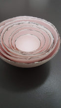 Load image into Gallery viewer, Set of 7 stoneware fine bone china nesting bowls in dusty pink and white with various finishes.