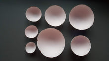 Load image into Gallery viewer, Set of 7 stoneware fine bone china nesting bowls in dusty pink and white with various finishes.