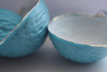 Load image into Gallery viewer, Big walnut shells from stoneware porcelain with blue exterior and real gold - ring dish