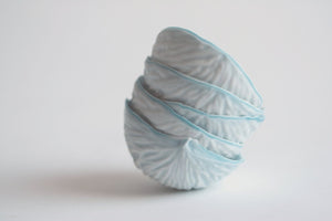 Big walnut shells from stoneware fine bone china with blue lining - ring dish - ring holder