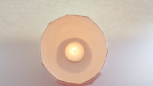 Load image into Gallery viewer, Geometric faceted polyhedron white candle holder made from fine bone china with real gold finish