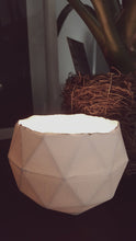 Load image into Gallery viewer, Geometric faceted polyhedron white candle holder made from fine bone china with real gold finish