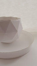 Load image into Gallery viewer, Geometric faceted polyhedron white candle holder made from fine bone china with real gold finish