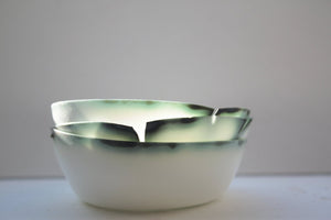 Pure white English fine bone china stoneware bowl with black rims